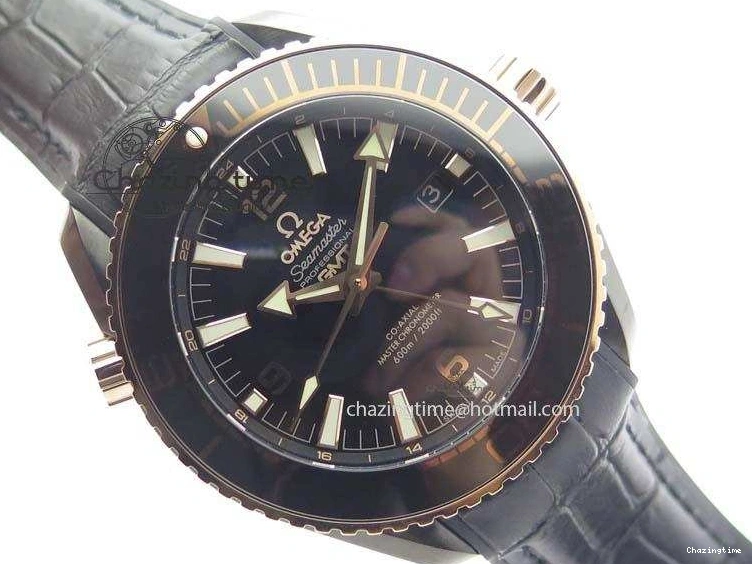 0427 Planet Ocean 45mm GMT DLC RG JHF Best Edition Black Dial On Leather Strap A Soft 8193